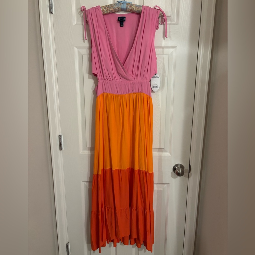 Scoop Pink/Orange/Red Maxi Dress NWT